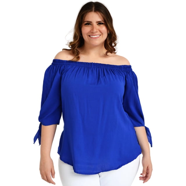 Blusa escote campesino Roman Fashion /Tallas Extras, 1608 (Azul rey) azul 36 Roman Fashion BL-GR-1608-REY
