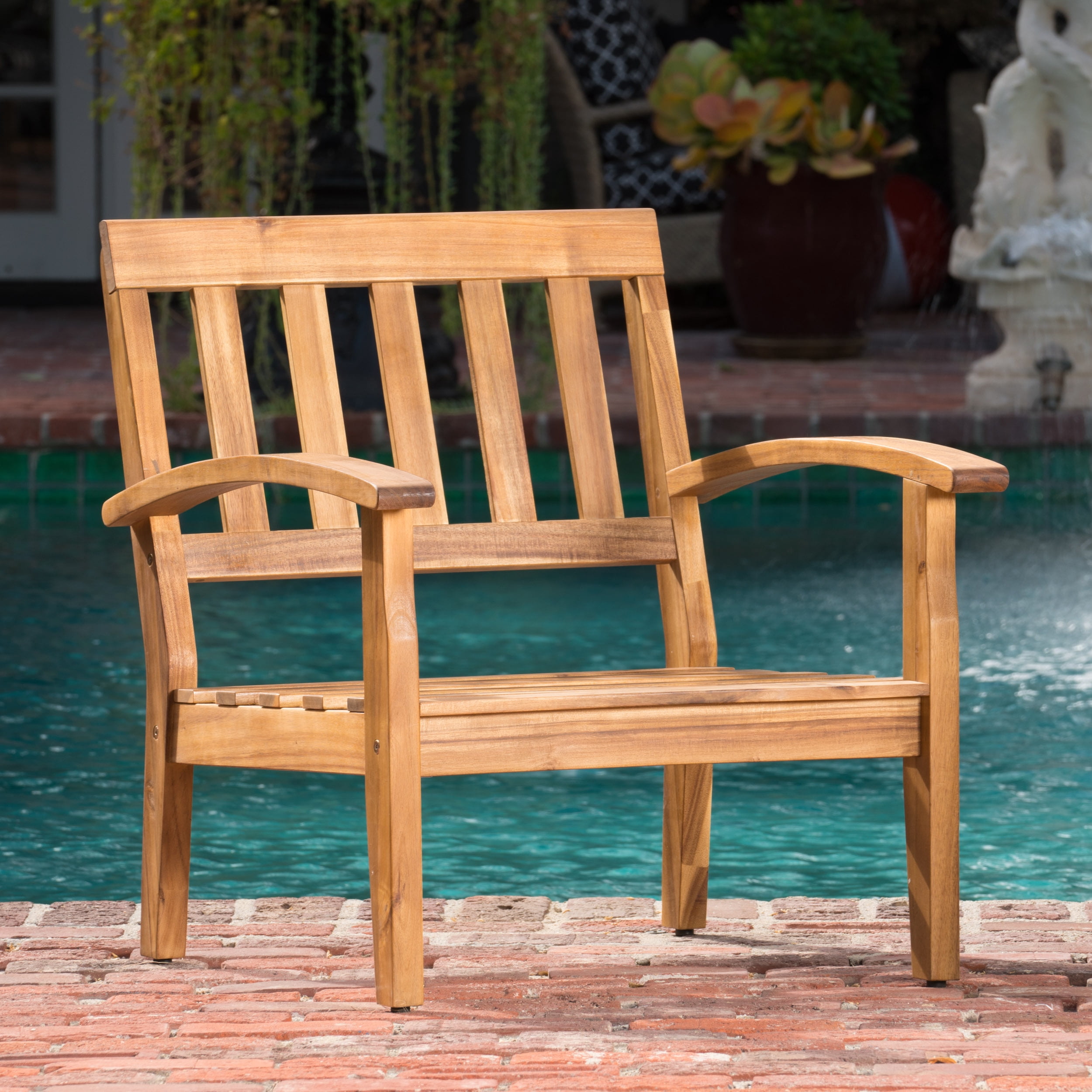 Noble House Aletta Outdoor Teak Finish Wooden Club Chairs with Cushions, Beige Set of 4