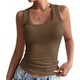 thumbnail image 3 of Summer Womens Tank Tops Square Neck Fitted Sleeveless Shirts for Women Ribbed Basic Top Camel Color M, 3 of 8