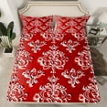 thumbnail image 2 of Manfei Baroque Floral Queen Sheet Sets,Damask Print Flat Sheet,Red White Queen Fitted Sheet For Adults,Ultra Soft Bedroom Decoration,4 Pieces, 2 of 7
