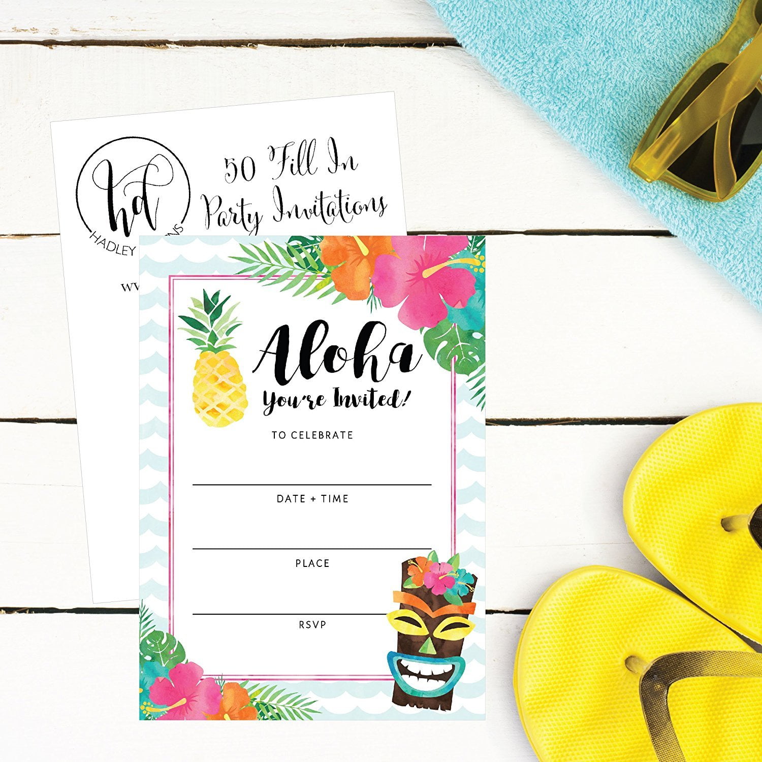 ... Kids 50 Tiki Hawaiian Luau Summer Swim Pool Party Invitations for Children