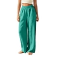 thumbnail image 2 of Pants Authentics Womens Relaxed Fit Stretch Pant Women Linen Wide Leg Pants High Waisted Elastic Waist Flowy Casual Summer Beach Pants for Women Green S, 2 of 7