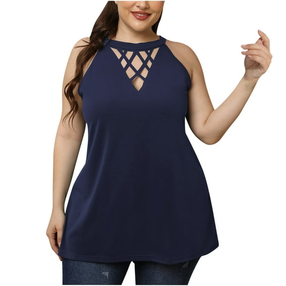 EQWLJWE Camisole Women's Summer Casual Round Neck Solid Color Sleeveness Tops Loose Vest Blouseshirts