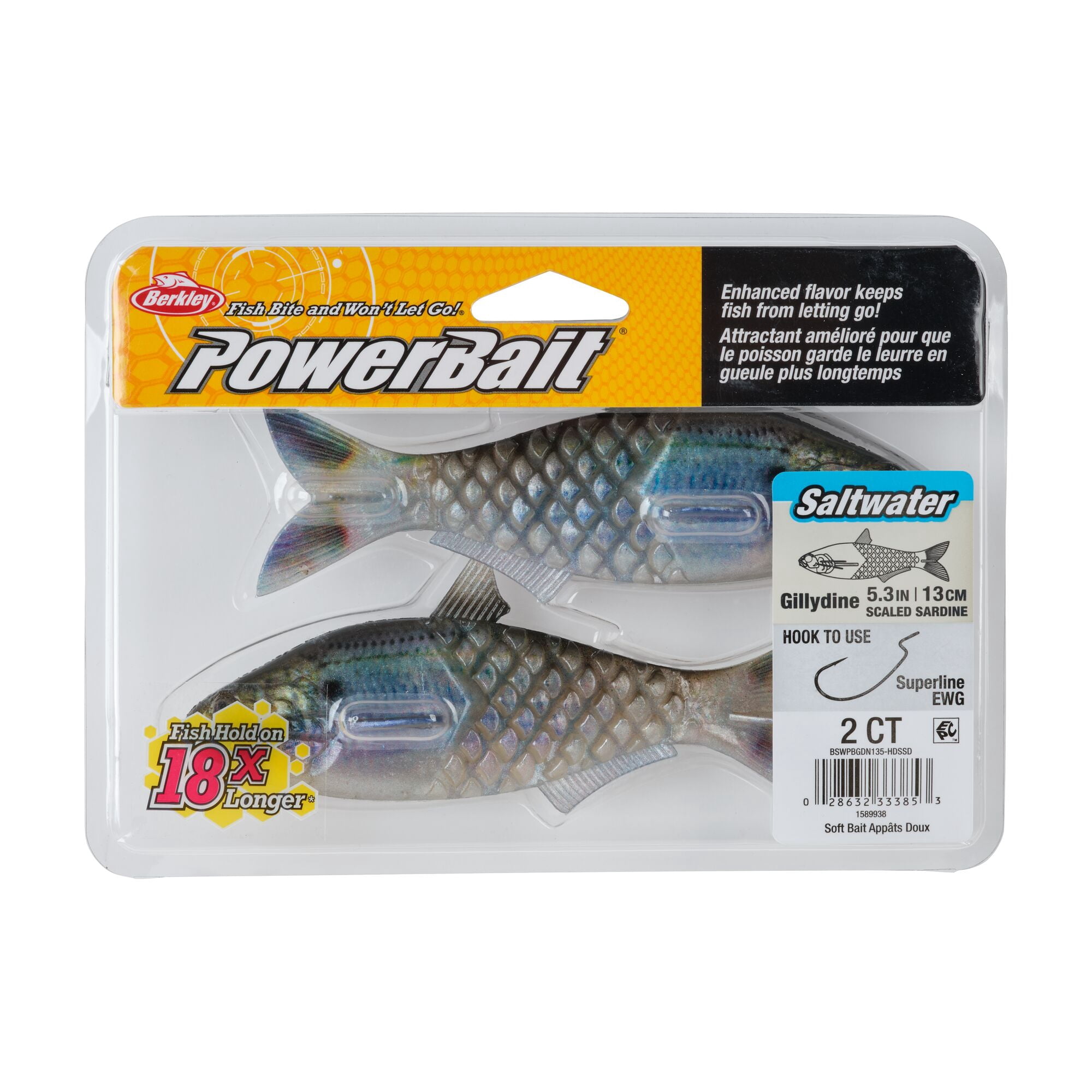 Berkley PowerBait® Saltwater Gillydine, 5.3 in, Swimbaits, HD Scaled Sardine (2-count)