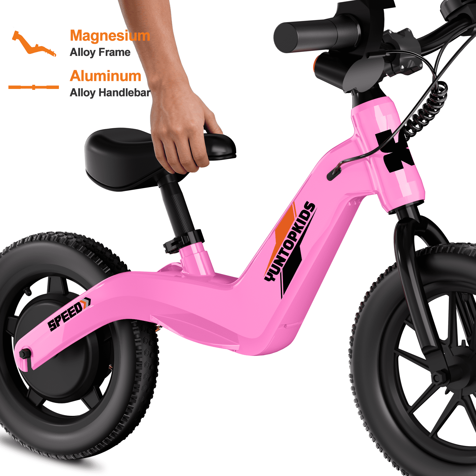 YunTopKids Electric Bike for Kids, 180W Motor Electric Balance Bike with 14 Inch Pneumatic Tires, up to 9.3MPH& 3 Speed Settings, Adjustable Seat for Ages 3-6,Pink