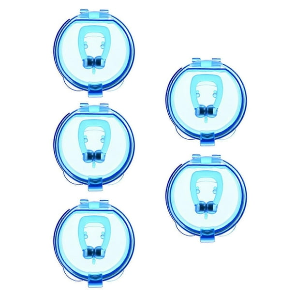 Pinza para la nariz antirronquidos con pinza magnética, herramienta para el cuidado de la salud, tapón para ronquidos, reutilizable, de silicona transparente, 5 piezas, paquete simple, azul