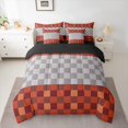 thumbnail image 2 of Homewish Abstract Pixel Plaid 7-Piece Twin Bedding Sets,Minimalist Geometric Checkered Bedding Comforter Set,Gray Orange Grid Sheet Sets For Teens,Ultra Soft Home Decor Reversible, 2 of 8