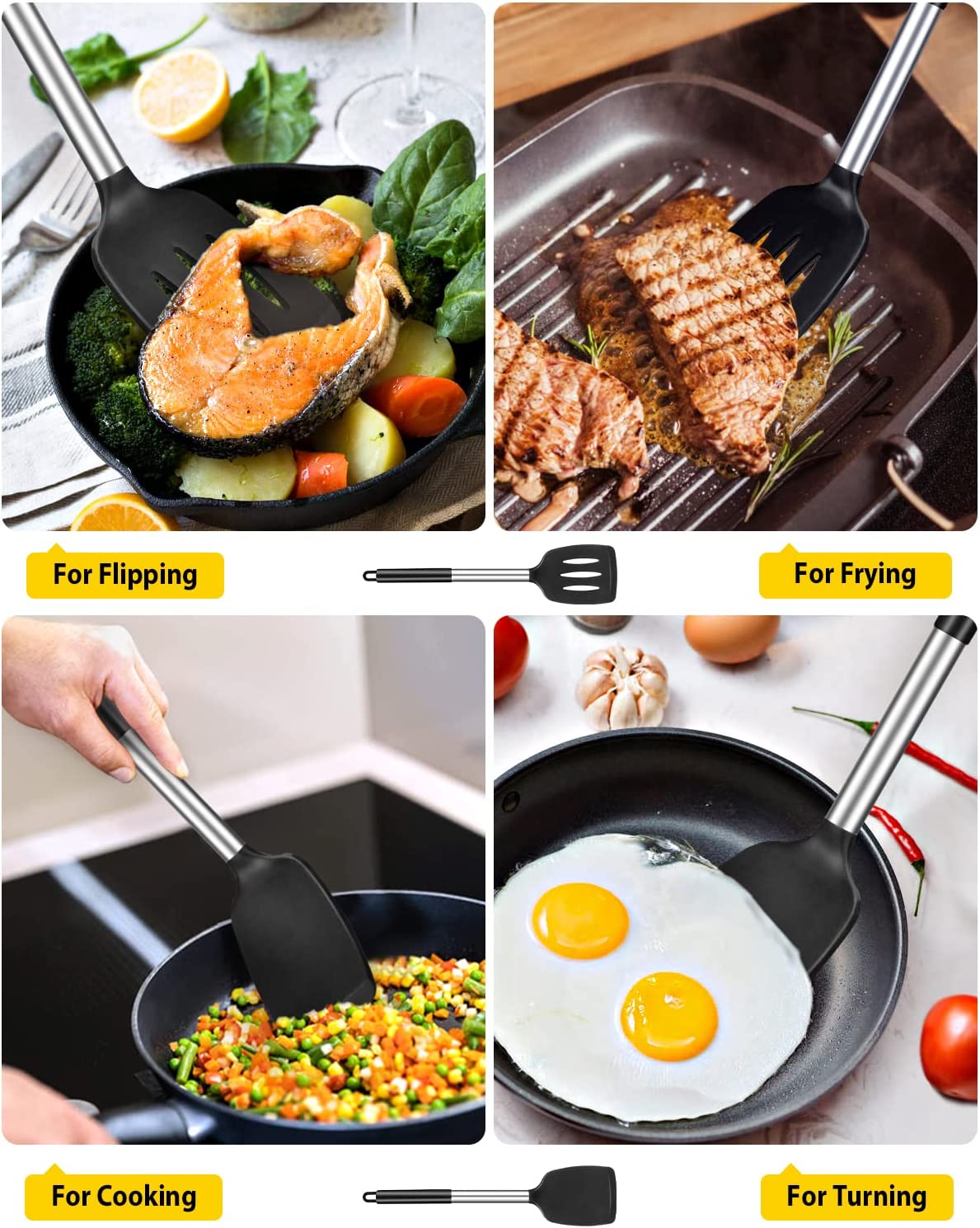 Bundlepro 2-Pack Silicone Spatulas, Slotted and Solid Turner Set photo 4