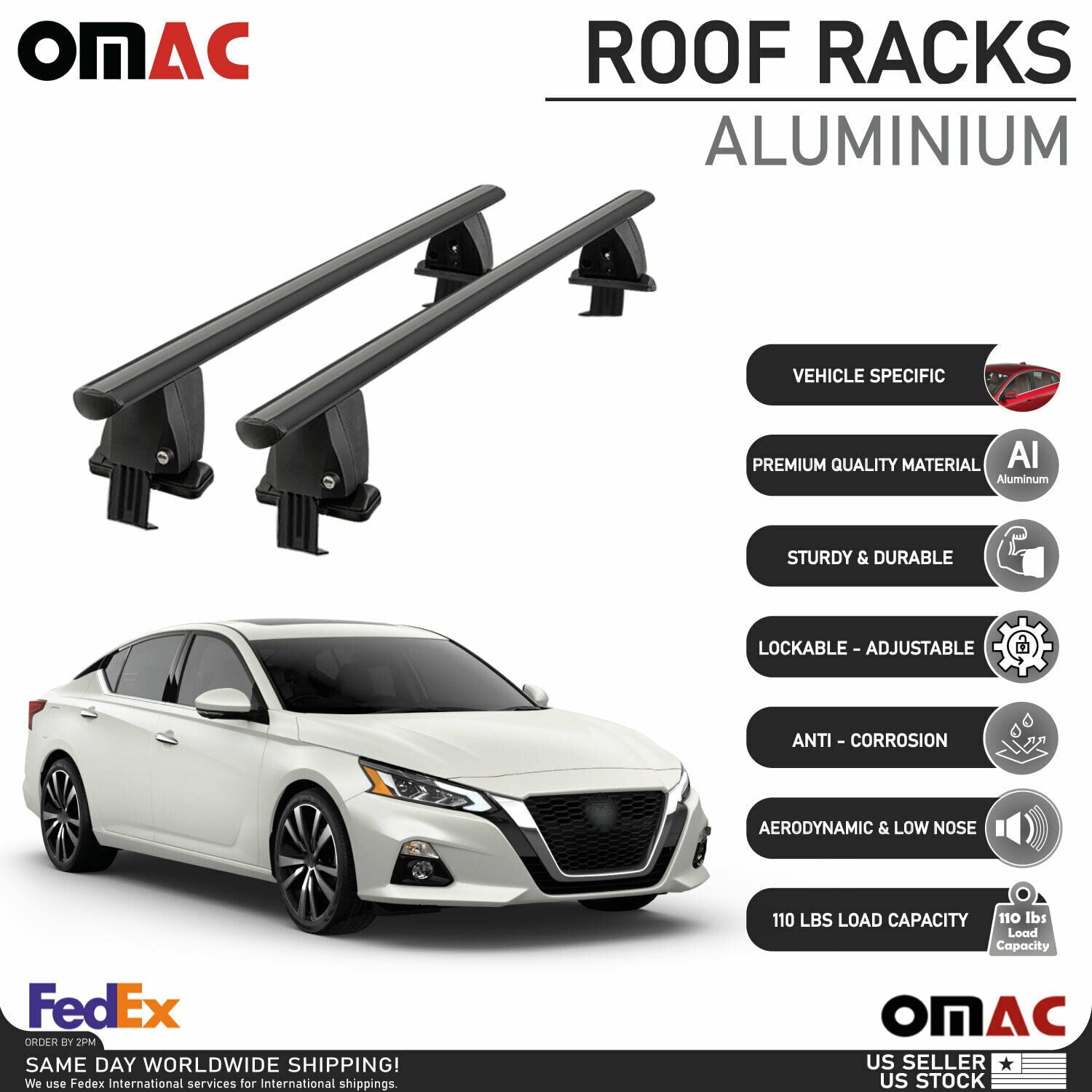Smooth Roof Rack For Nissan Altima 20192021 Cross Bar Carrier Rail