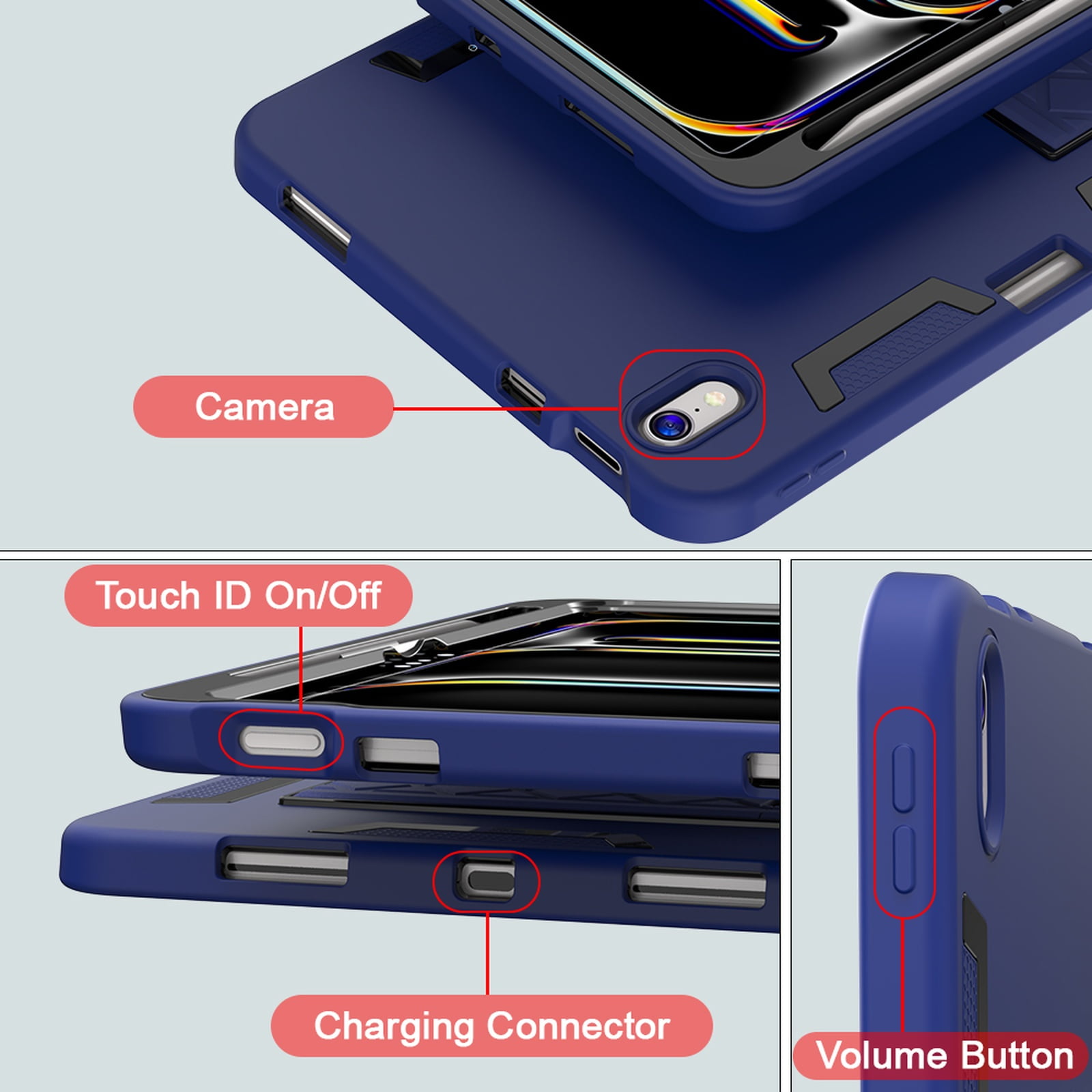 Allytechgroup Rugged Case for Apple iPad A16 11th Generation 11" 2025/ iPad 10th Gen 10.9" 2022, Hybrid TPU PC Bumper Heavy Duty Shockproof Anti-Scratch Protective Cover with Pencil Holder,Navyblue