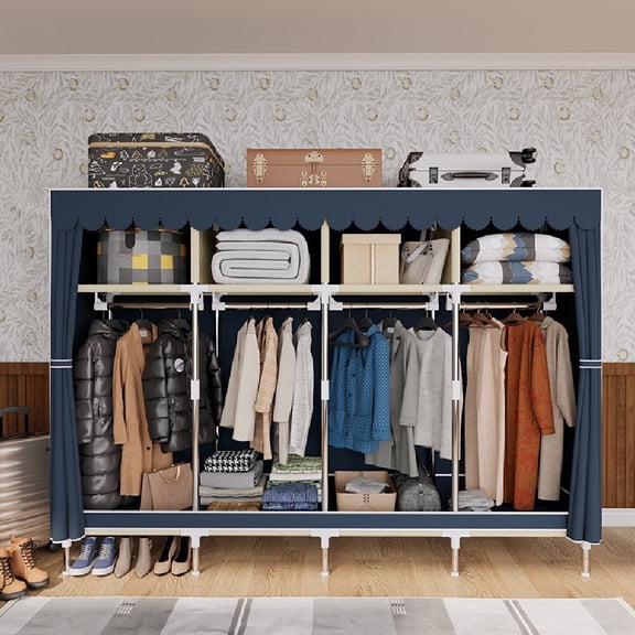 ArluKin Portable Closet Storage Organizer Clothes Wardrobe Shoe Clothing Rack Shelf Dustproof Non-woven Fabric, Quick and Easy to Assemble,blue