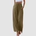 thumbnail image 4 of Linen Pants for Women 2025 Lightweight Elastic High Waist Drawstring Wide Leg Pants with Pockets Casual Trousers, 4 of 6