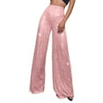 thumbnail image 2 of Kopltyrfg Women Sequin Pants Wide Leg Sparkly Glitter Elastic Waisted Palazzo Pants Shiny Party Trousers Night Out Clubwear (Pink,L), 2 of 5