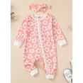 thumbnail image 2 of Bagilaanoe Newborn Baby Girl Fall Jumpsuit Floral Print Long Sleeve Bodysuit + Headband 6M 12M 18M 24M Infant Full Zip One Piece Romper, 2 of 9