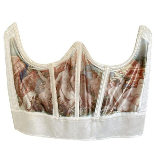 Larry Women Vintage Angel Print Corset Girdle Boned Waist Shaper Underbust Bustierpangjing