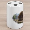 thumbnail image 1 of Bear Ceramic Toothbrush Holder, Angry Mammal Carnivore Attacking Wilderness Forest Realistic Illustration, Decorative Versatile Countertop for Bathroom, 4.5" X 2.7", Brown Green Pale Blue, 1 of 4