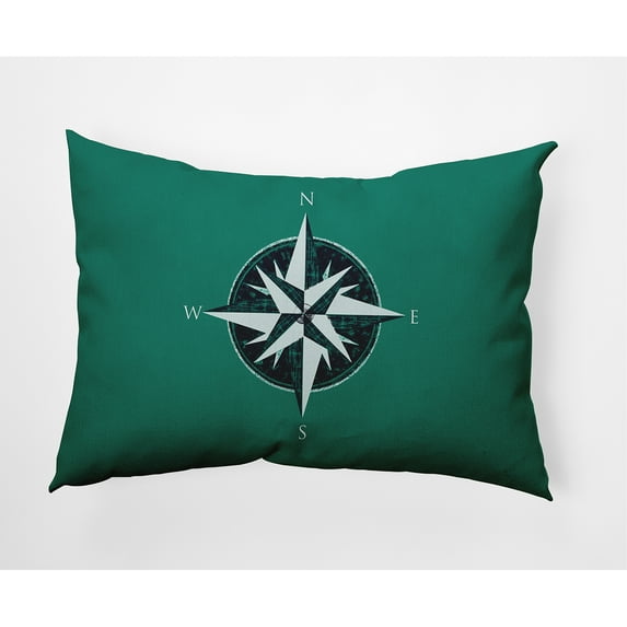 Simply Daisy, 14" x 20" Compass Green Decorative Nautical Outdoor Pillow