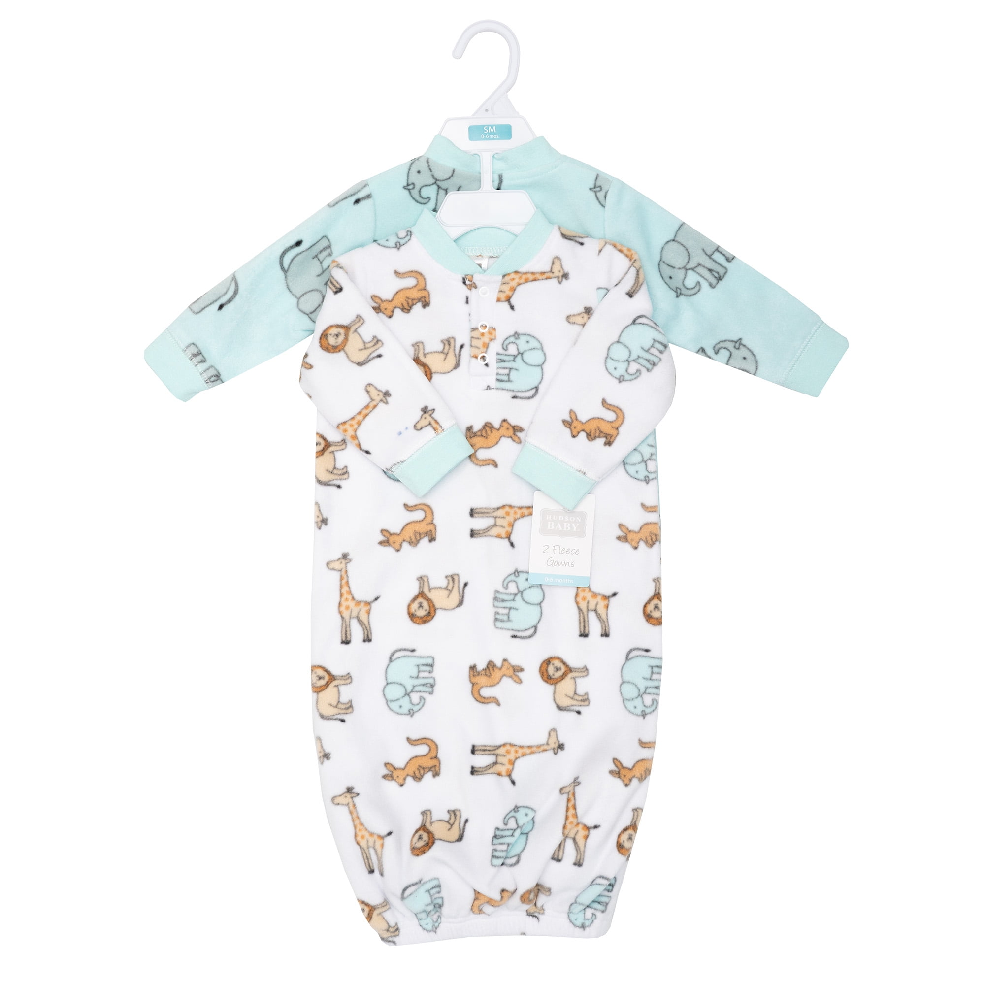 Hudson Baby Fleece Gowns, Cute Safari, 0-6 Months