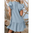 thumbnail image 2 of Wehilion Womens 2023 Summer V-Neck Drawstring Ruffle Cap Short Sleeve Side Pockets Mini Dress Sundress, 2 of 6