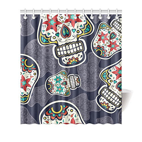 Amazing Sugar Skull Decor Bathroom Shower Curtain Set Fabric /& 12 Hook 71 Inch