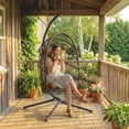 thumbnail image 2 of Outsunny Hanging Egg Chair with Stand, Foldable Swing Chair, Brown, 2 of 10
