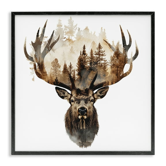 Stupell Industries Deer Forest Silhouette Animals Painting Black Framed Art Print Wall Art, 12 x 12