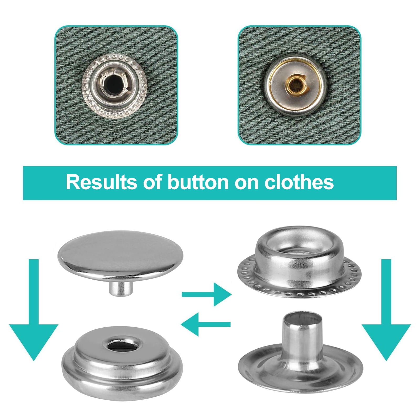 500 Pieces Stainless Steel Snap Fastener, BetterJonny 15mm Heavy Duty Snap Button Press Stud Cap for Jeans Fabric Jackets Clothes Bag Leather DIY
