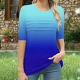 thumbnail image 5 of FRSASU Women's Summer Tops Gradient Fashion Wrinkled Round Neck 3/4 Sleeve T-shirt Loose-fitting Cropped Sleeve Top Blue L, 5 of 6
