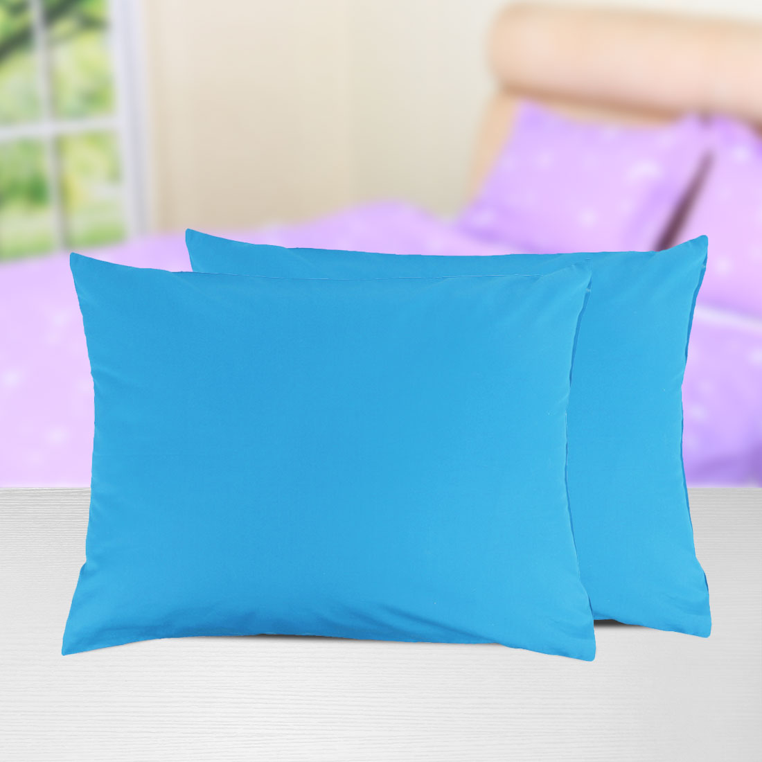 Unique Bargains Pillowcases 2-Piece Egyptian Cotton Pillow Cover Blue Standard