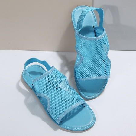 Discount Bonanza  Women s Mesh Flat Sandals  Large Size  Breathable Elastic  Casual Beach Shoes  Summer Comfort  Walk-All-Day  Supportive Footbed  Plus Size Tops | Blue 40 | Sopatenor