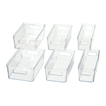 Mainstays 6-Piece Fridge Storage Bin Set, Clear Plastic