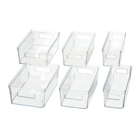 Mainstays 6-Piece Fridge Storage Bin Set, Clear Plastic