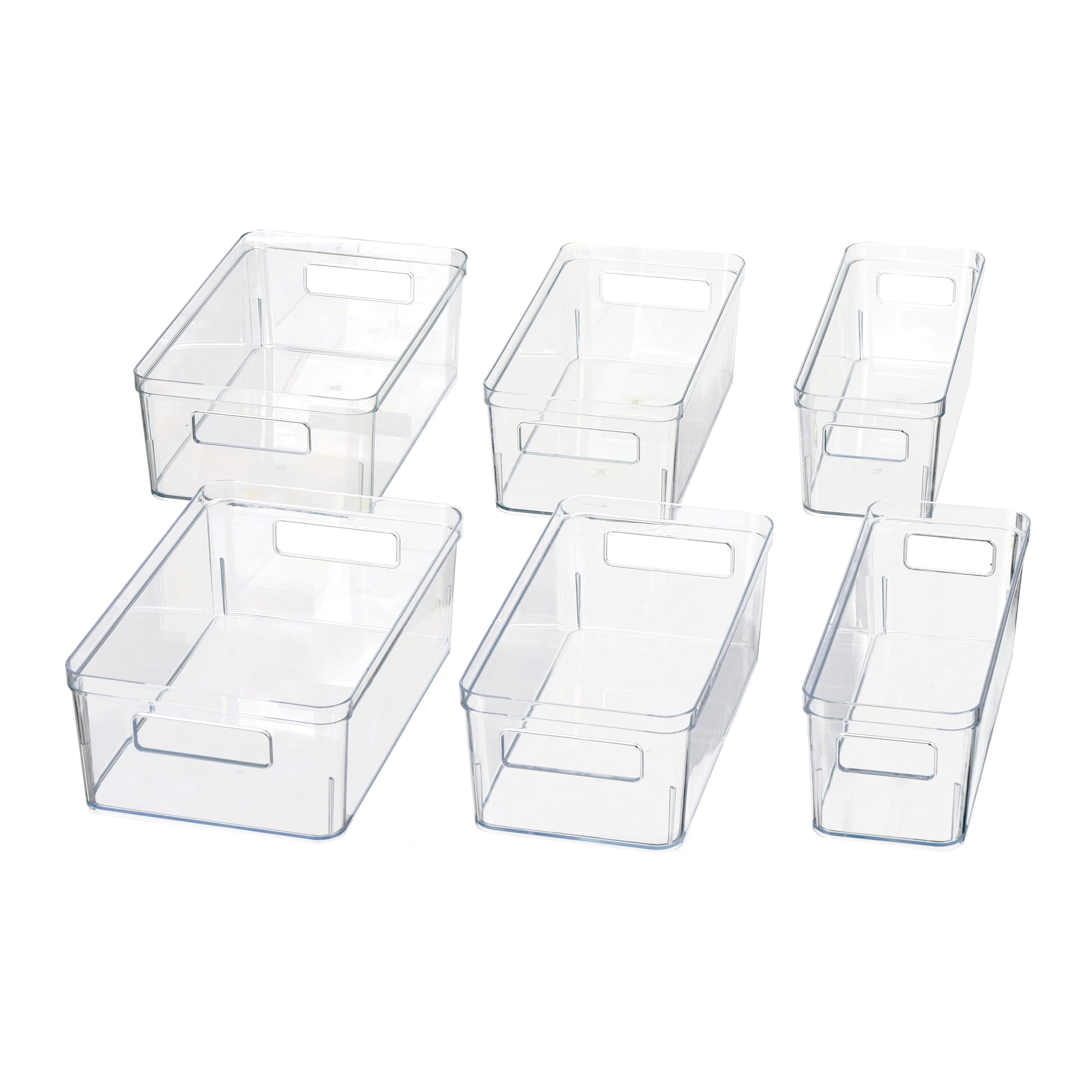 Mainstays 6-Piece Clear Plastic Refrigerator Organizer Bin Set for Fridge Pantry and Cabinet