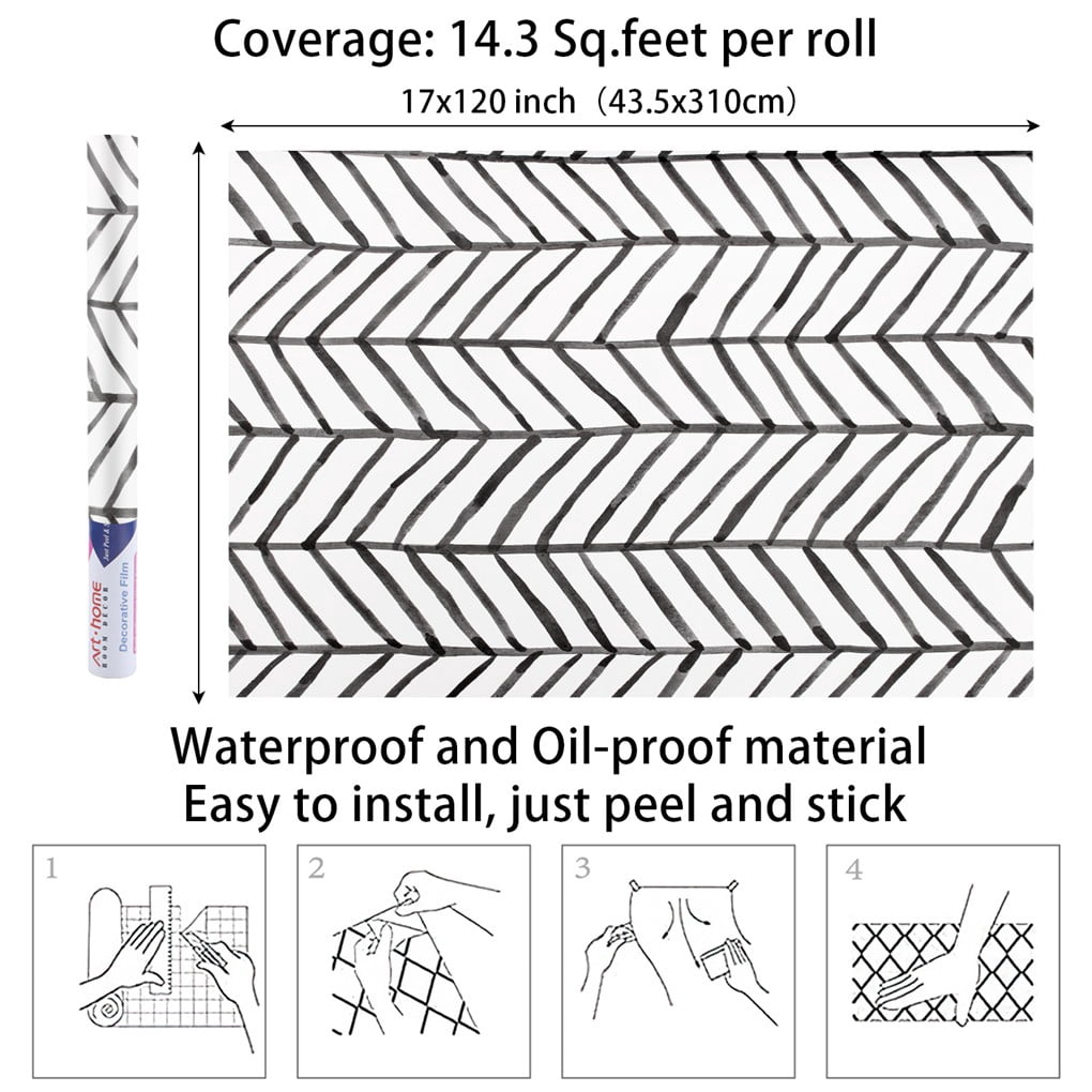 Arthome Black & White, Stripe Peel and Stick Self-Adhesive Wallpaper 17"x120"