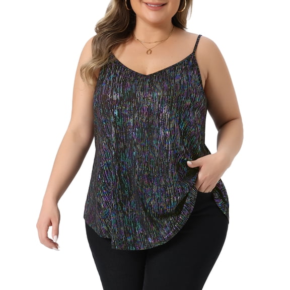DARING DIVA Women's Plus Sequin Tank Tops V Neck Bronzing Glitter Cami Vest 3X Colorful