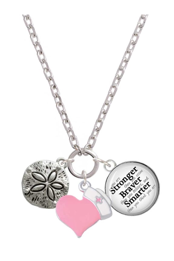 Silvertone Antiqued Sand Dollar - Light Pink Heart Nurse Strong Zoe Necklace