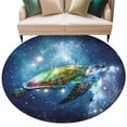 thumbnail image 2 of 8ft Washable Large Round Rug, Green Ocean Non-Slip Circle Area Rug for Living Room Dining Room, Sea Tortoise on Blue Starry Sky Indoor Floor Mat for Home Decor, 2 of 9