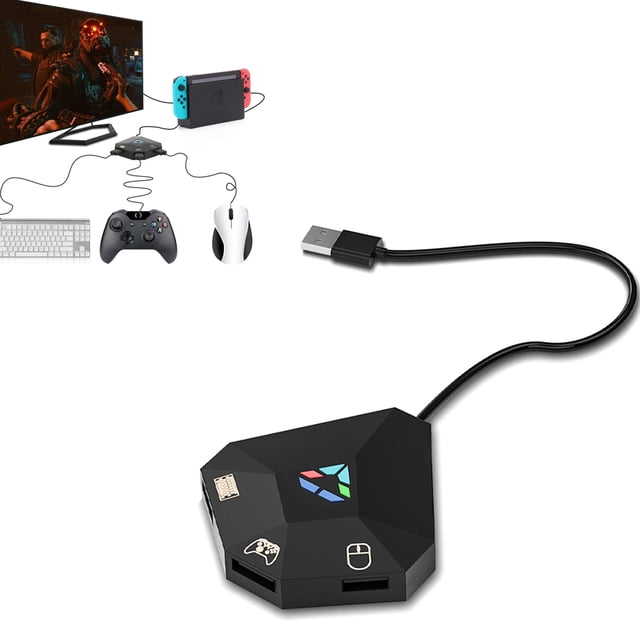 USB Keyboard and Mouse Adapter with LED Indicator Plug and Play Converter Compatible with PlayStation 4/3 Xbox One/360 Switch Lite