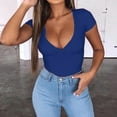 thumbnail image 2 of DHFJKG Women's Summer Deep V Neck T Shirts Sexy Low Cut Short Sleeve Solid Color Tight Shirts Going Out Clubwear Soft Tops, 2 of 2