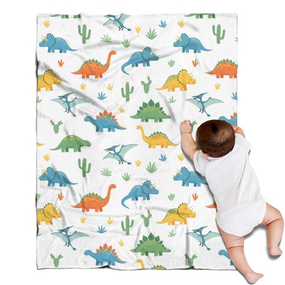 Colorful Dinosaurs Cacti Pattern Blanket,Comfortable Soft Lamb Wool Throw Blanket,All Season,Warm Lightweight Blankets for Sofa Bed Couch Living Room Chair,30"x40"