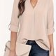 thumbnail image 1 of Blusa simple sólida, blusa casual de manga larga con cuello en V, ropa de mujer, 1 of 4