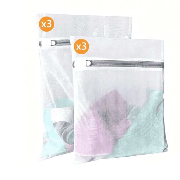 Polyester Mesh Zipper Laundry Wash Bag, 6 Count, 2 Pack