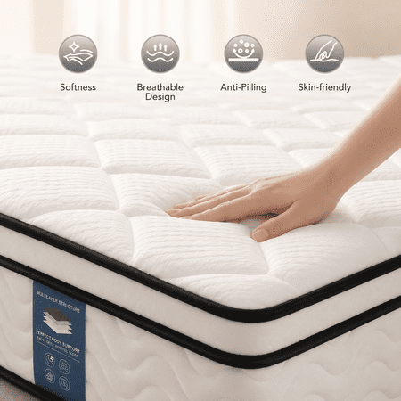 Gravellaire 12" Queen Mattress in a Box, Gel Memory Foam and Pocket Spring Hybrid Mattress, Medium Comfort, Pressure Relief, Adult