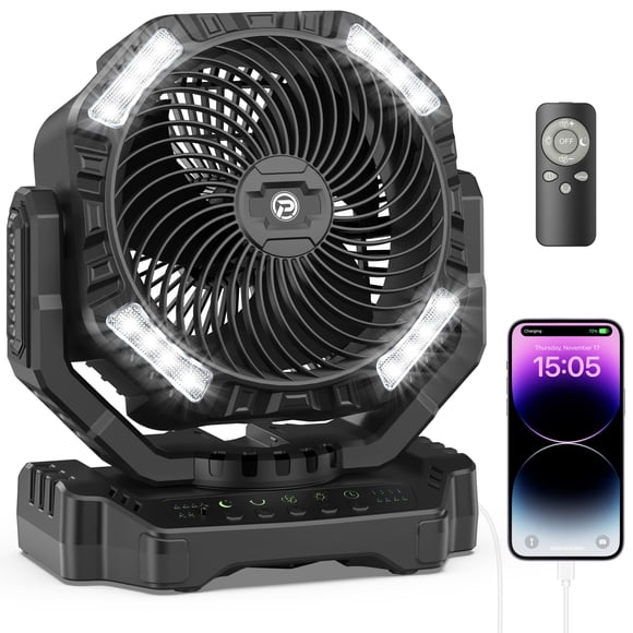 Ventilador de camping KITWLEMEN Batería recargable de 4000 mAh con luz