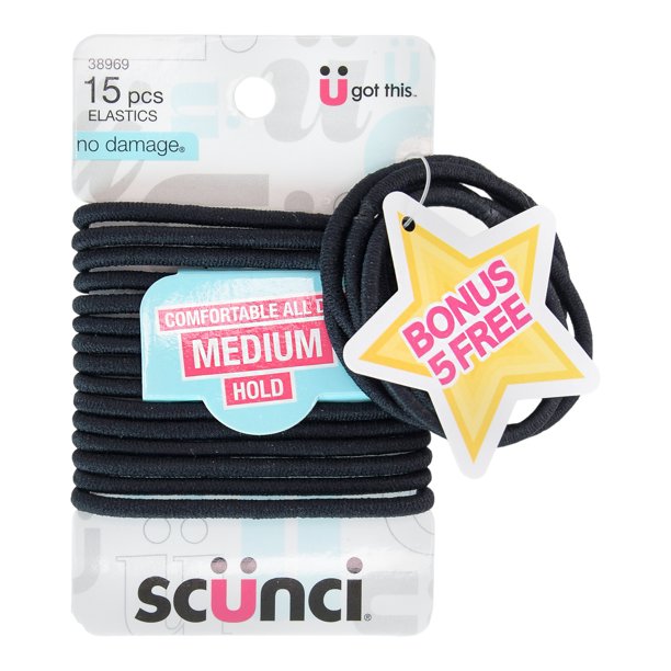 Scunci No Damage Elastic Stretch Satin Ponytail Holder Hair Ties, Black
