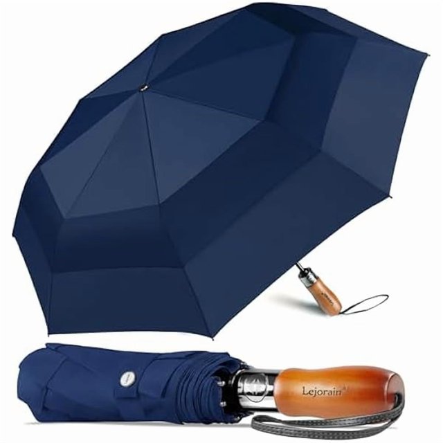 wonima02 Large Folding Golf Umbrella - Compact Mens Umbrellas Travel Rain and Windproof 54inch Collapsible Automatic Open Close Umbrella 210T Teflon Vented Double Canopy