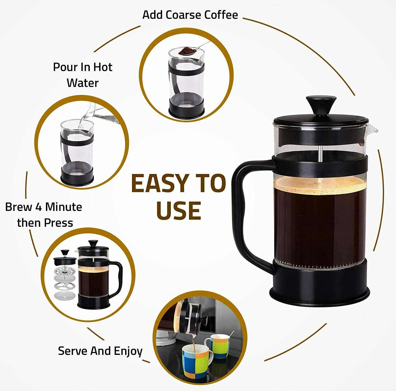 Miuly French Press Coffee Maker,21Oz Stainless Steel French Press with 3  Level Filtration System，Double Wall Insulated French Press with 4 Filters  and
