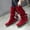 Red, variant on CALAFEBILA Shoes for Women Red Fringed Round Toe Warm Winter High Long Low Heel Retro