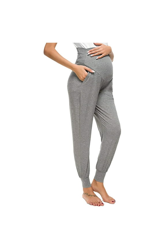 Maternity Yoga Pants with Pockets Cotton Legging Elastic High Waisted Workout Leggings Stretch Breathable Athletic Pant Green S-XXL Clerance Sales