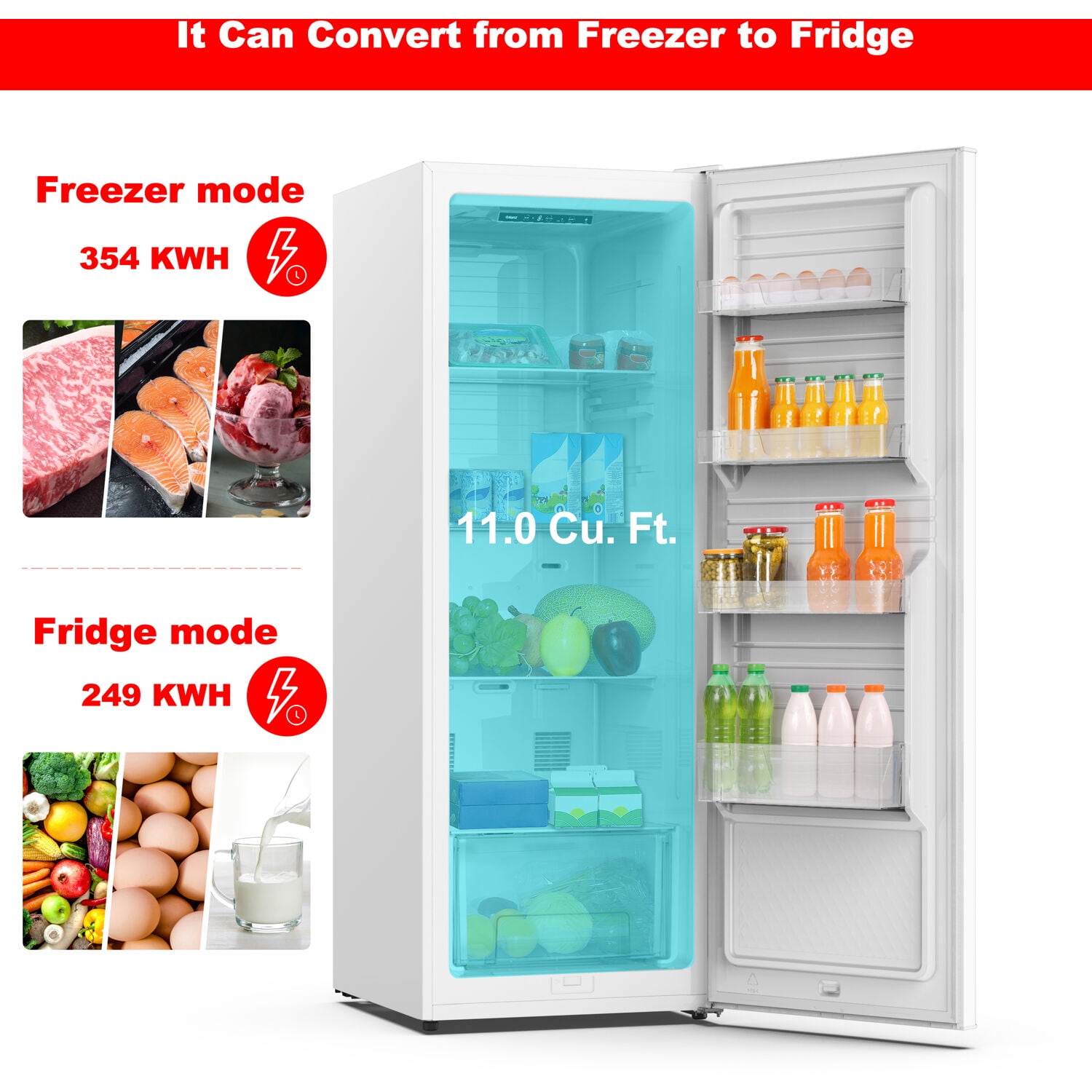 Galanz 11-Cu. ft. Convertible Upright Freezer, White, 66 in tall, GLF11UWEA16